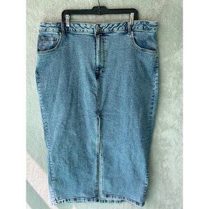 ASOS Design Womens 18 Curve Denim Maxi Skirt Midwash Blue Split Hem Waist 44"